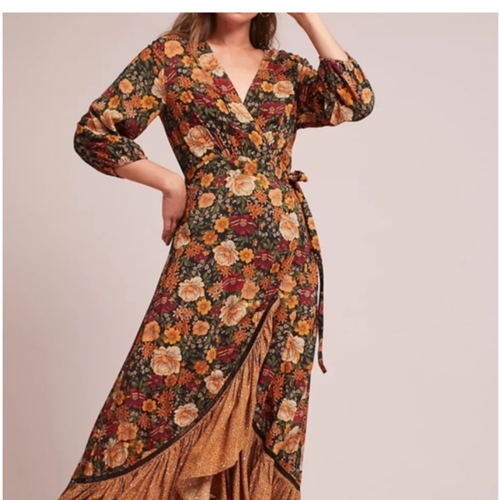 Farm Rio Floral Wrap Dress with leopard Accents